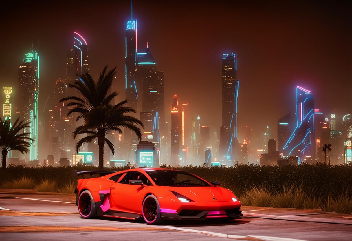 Futuristic Sports Car in Cyberpunk 3D Style