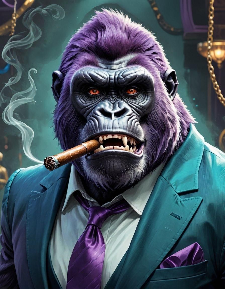 Hyperrealistic Gorilla Pimp with Cigar and Jewelry