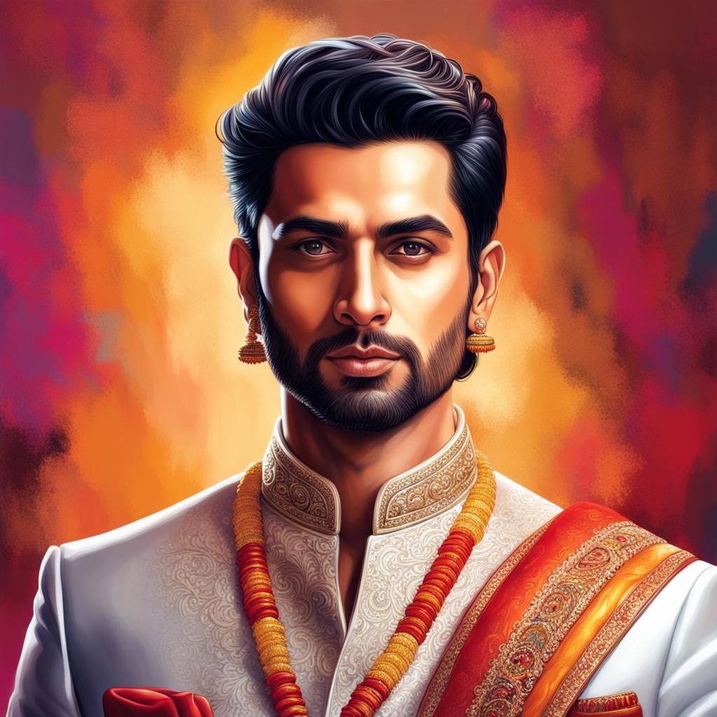 Handsome Bollywood Groom in Hyperrealistic Splash Art