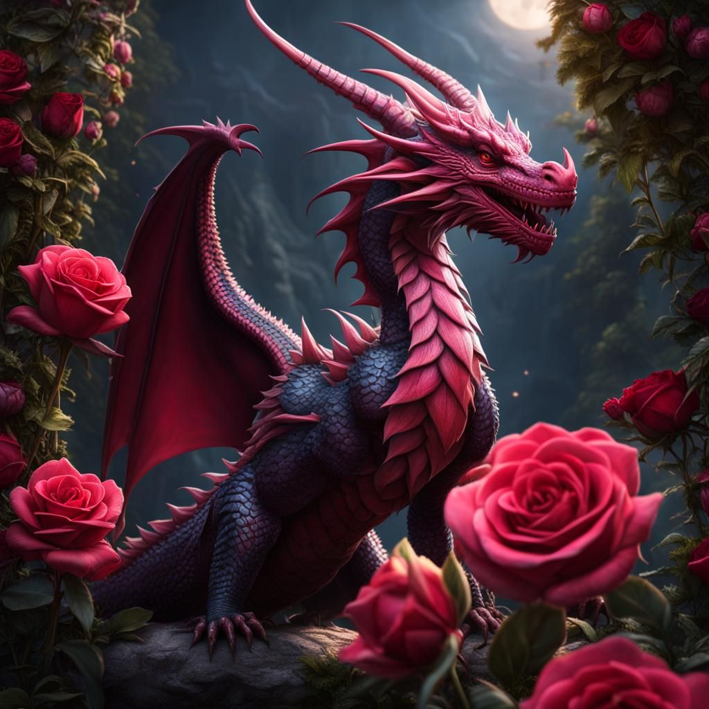 Dragon with Rose, Heart, and Love Message