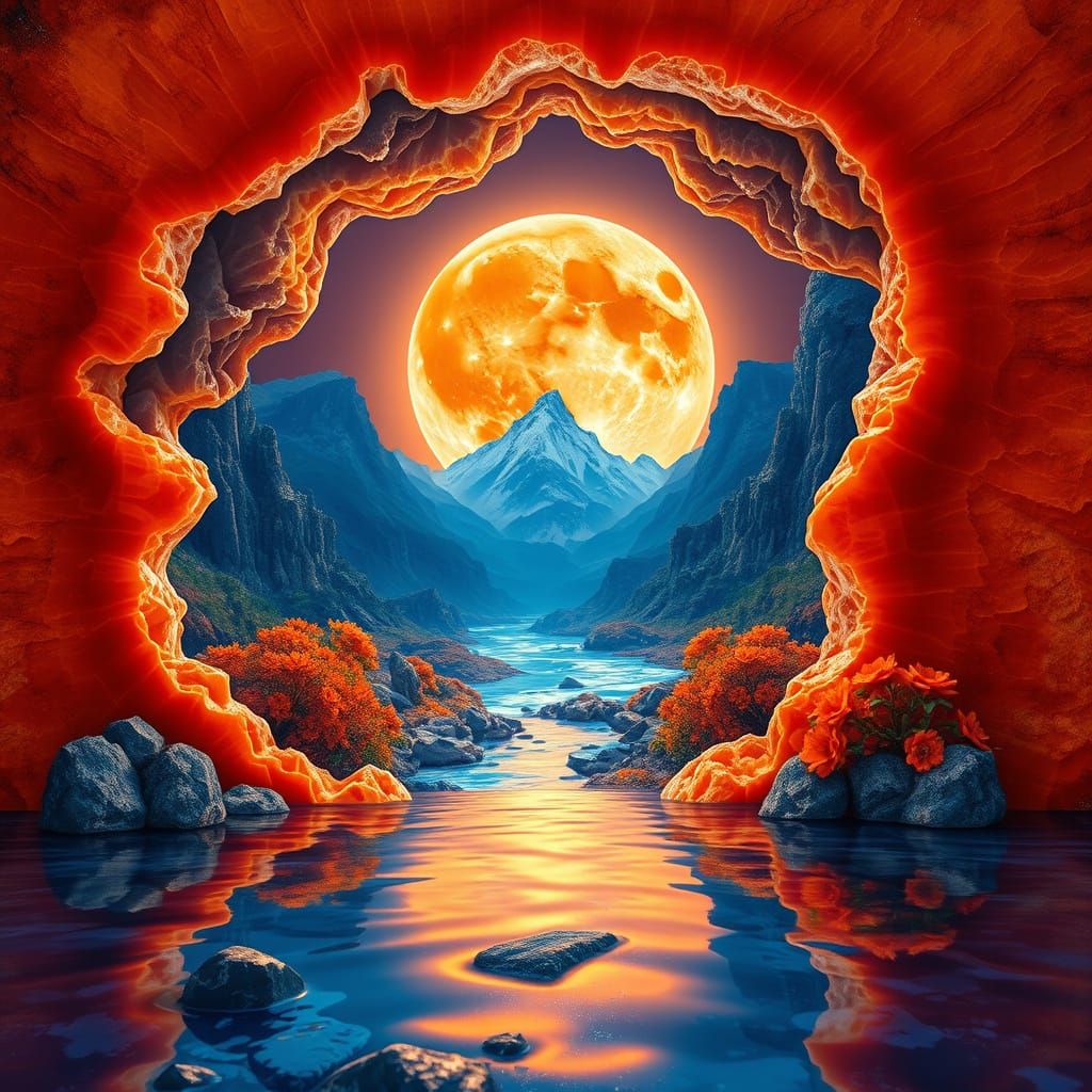 Geode Moon Landscape with Gemstone Crystals