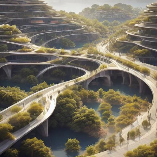 Utopian Cityscape with Eco-Futuristic Architecture