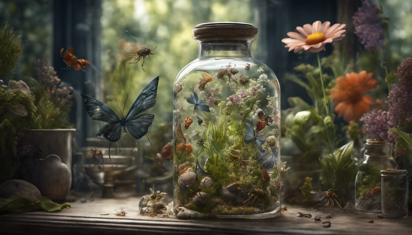 Microbiome Ecosystem Inside Glass Bottle: Detailed Matte Pai...