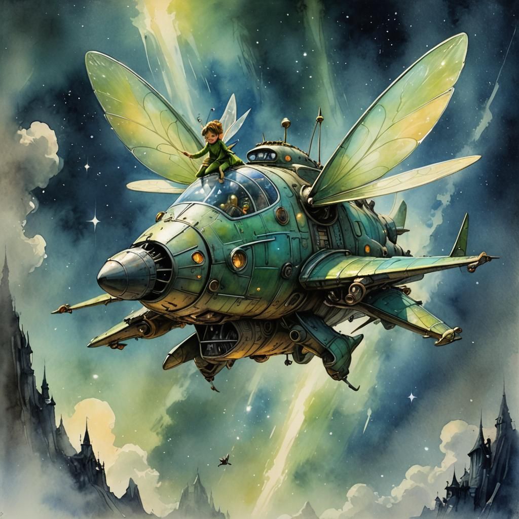 Tinkerbell-Inspired Spaceship in Fantasy Art Style
