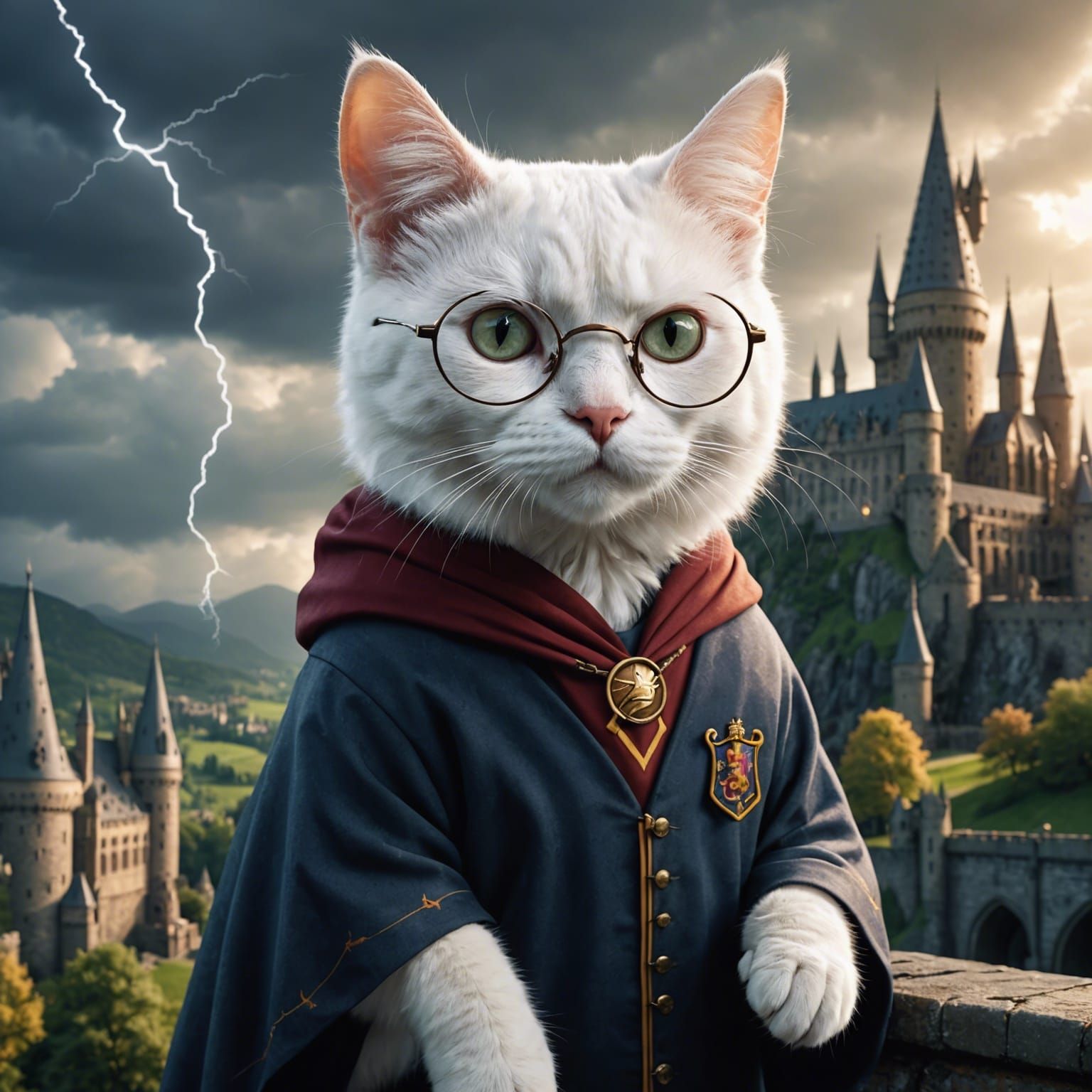 Cat as Harry Potter in Hogwarts