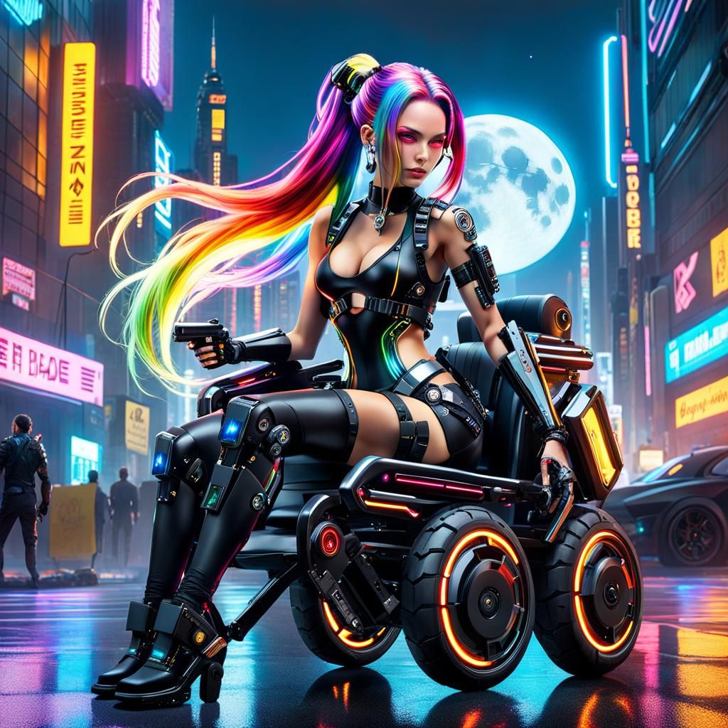 Cyberpunk Girl in Wheelchair with Laser Pistols