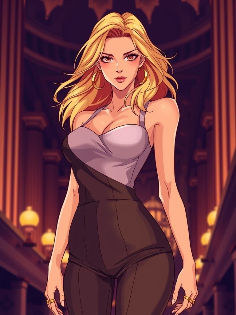 Statuesque Woman in Cel-Shaded Anime Style