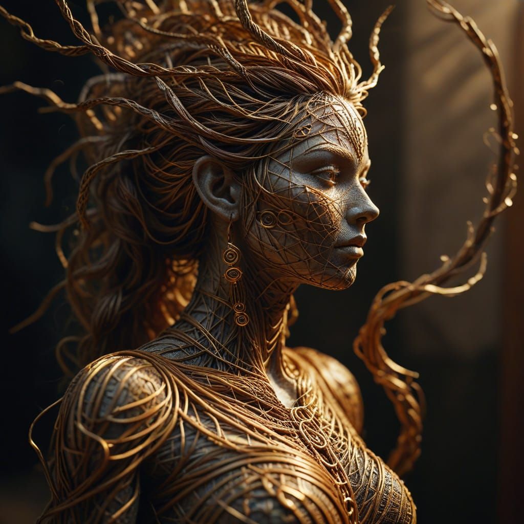 Majestic Wire Sculpture of a Mythical Goddess