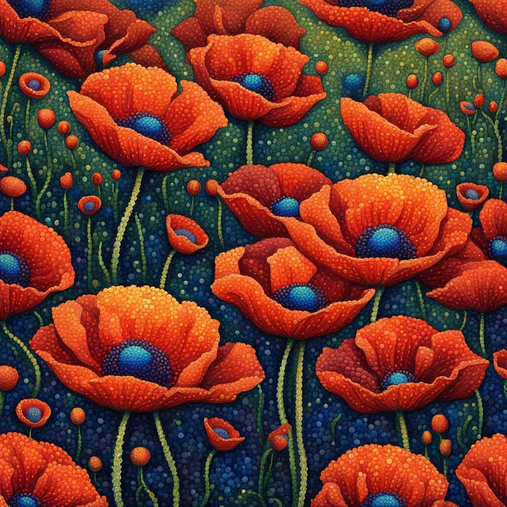 Pointillist Poppies Field: A Seurat-Inspired Digital Paintin...