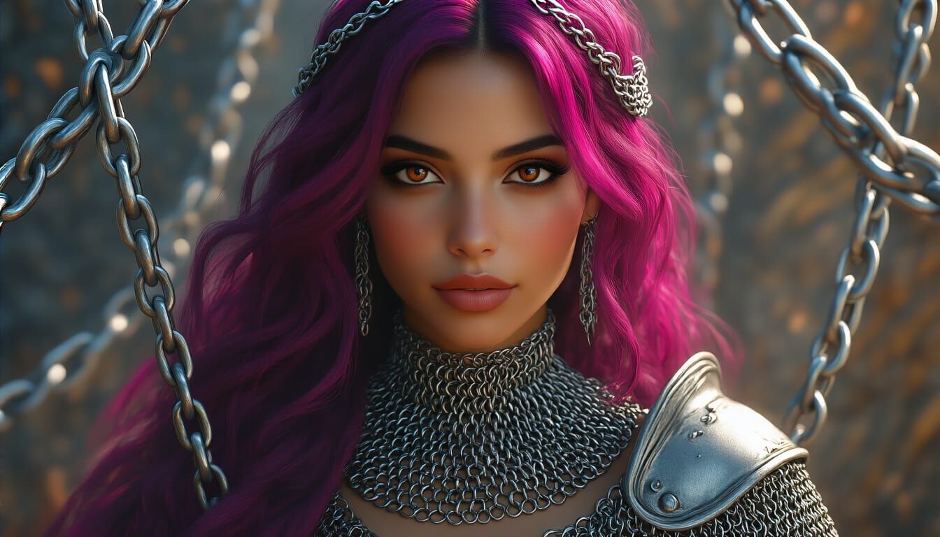 Magenta-Haired Latina Knight in Splash Art Style