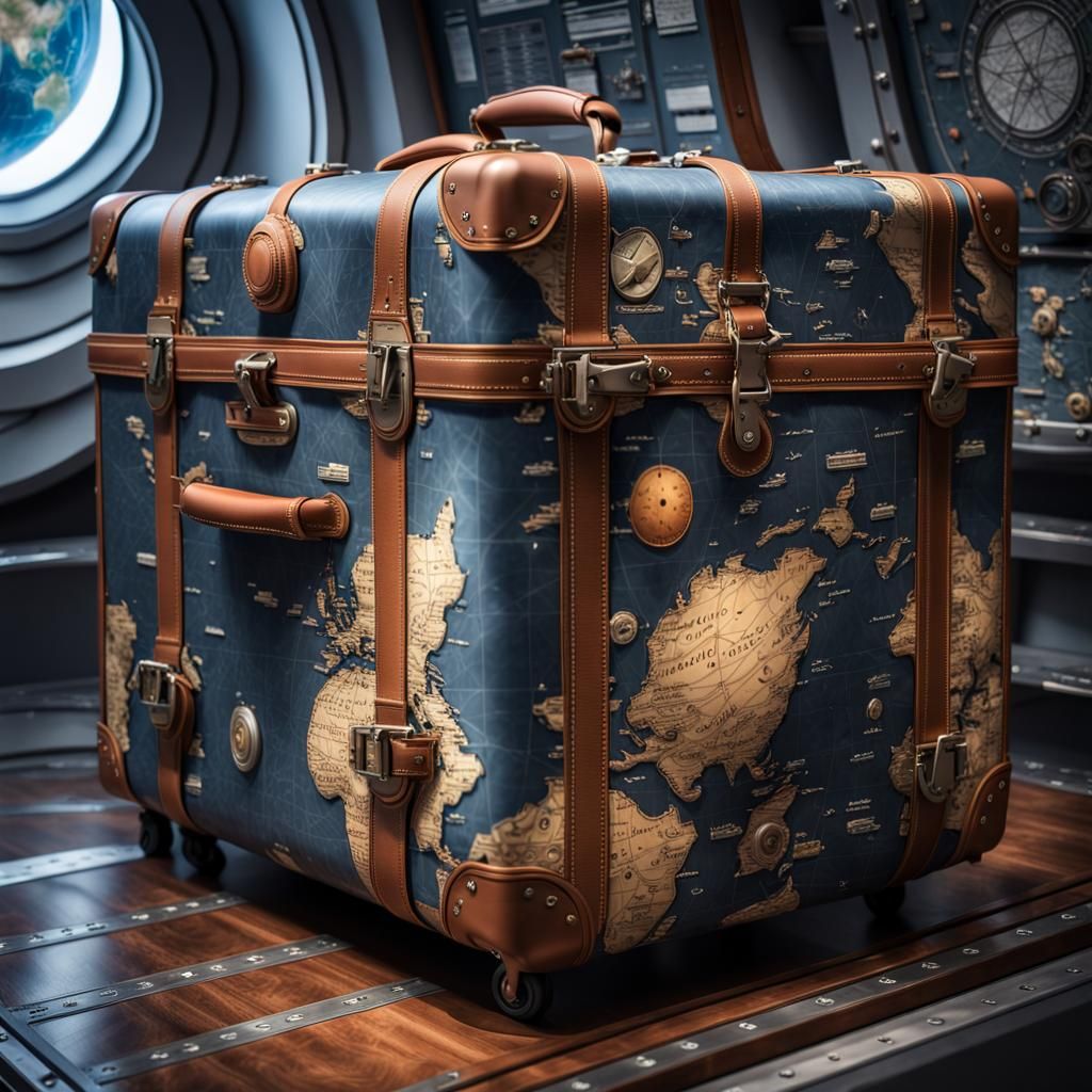 Fantasy Space Travel Luggage in Piri Reis Map Style
