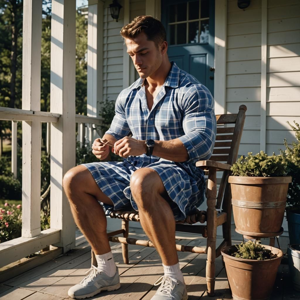 Bodybuilder Embroidering in Babydoll Dress: Cinematic Film S...