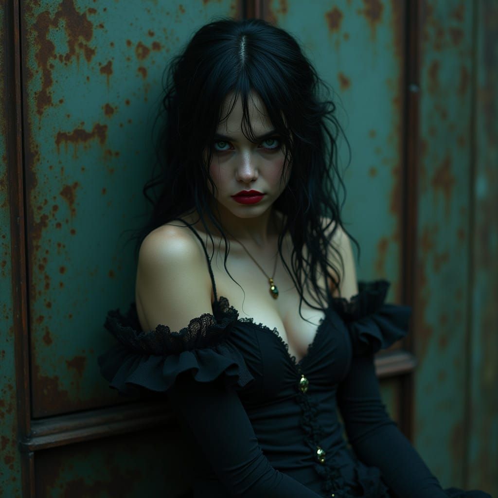 Gothic Vampire Goddess with Distorted, Dark Fantasy Features