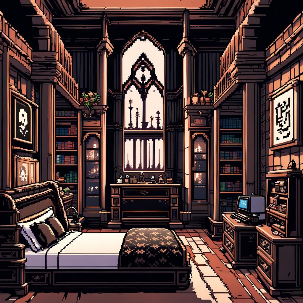8-bit Pixel Art: Gothic Nerd's Bedroom