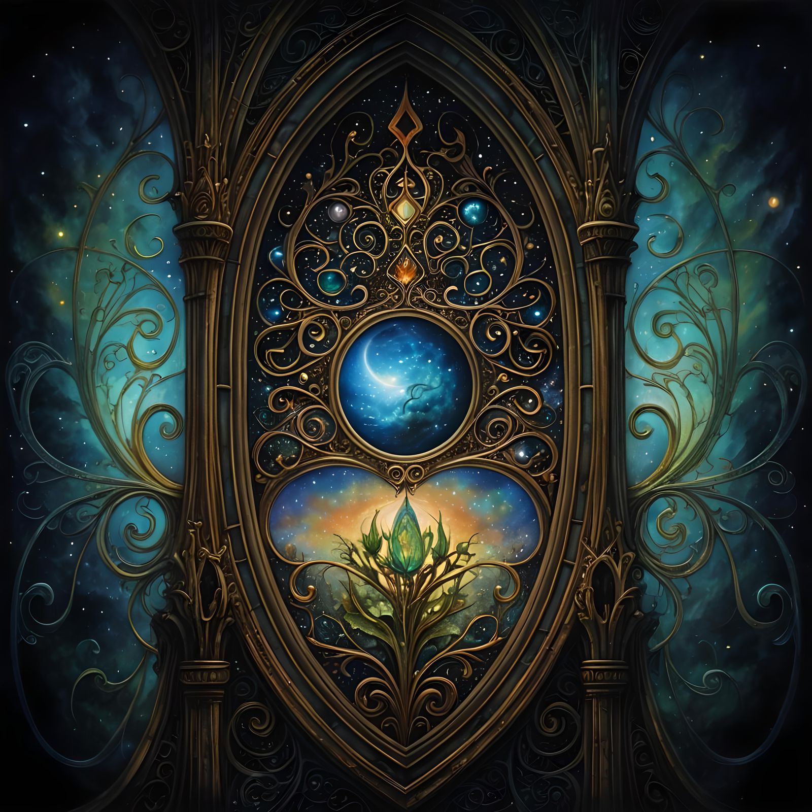 Galactic Goodbye: A Gothic Moonscape Painting