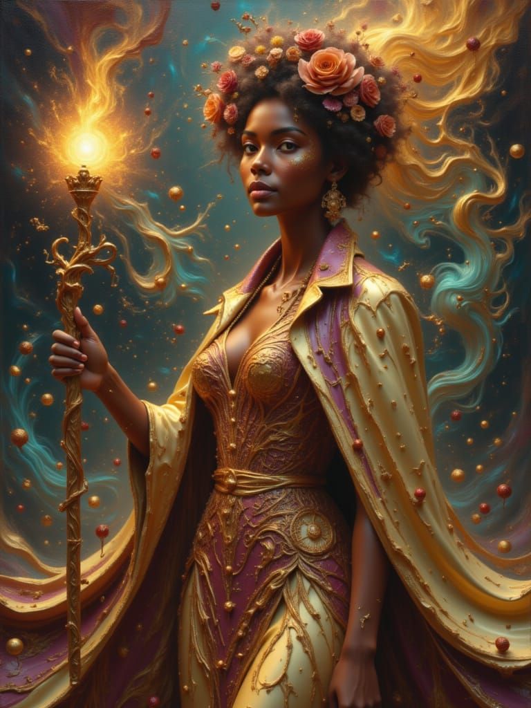 Cosmic African Queen in Art Nouveau Style