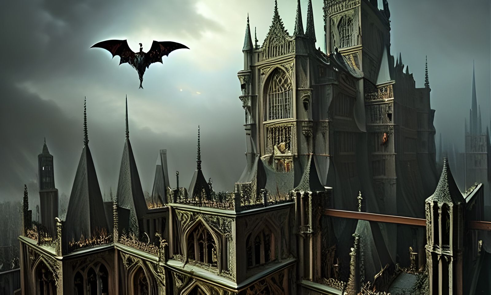 Gothic Vampress with Bats in Hyperrealism Style