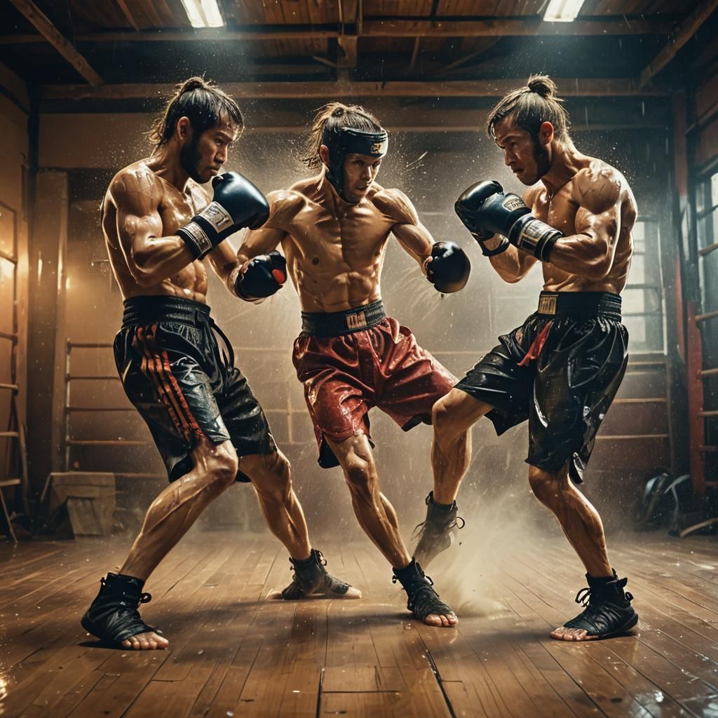 Intense Kickboxing Sparring in Action Painting Style