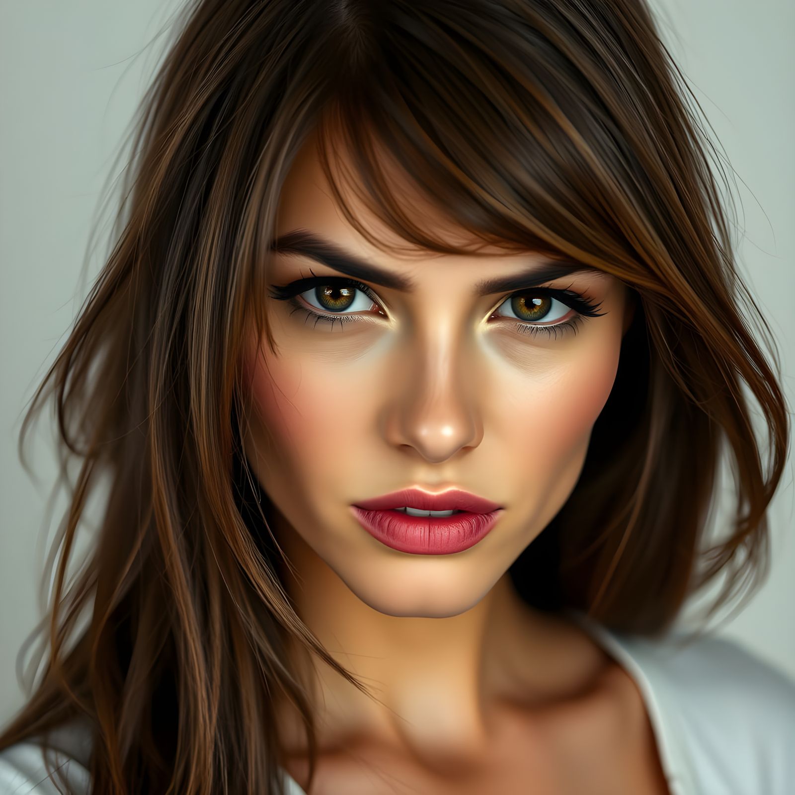 Tough Tomboy Woman with Sassy Smile and Brown Eyes