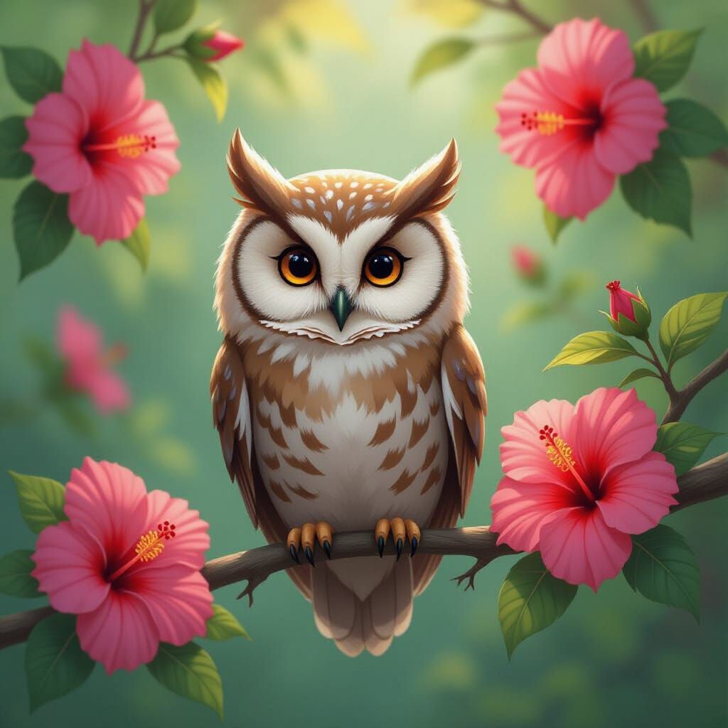 Hibisc**owl** : a hybrid of an owl and a hibiscus flower, a ...