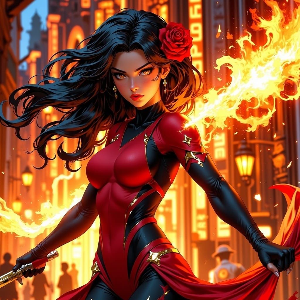 Fiery Spanish Superheroine with Blazing Rapier