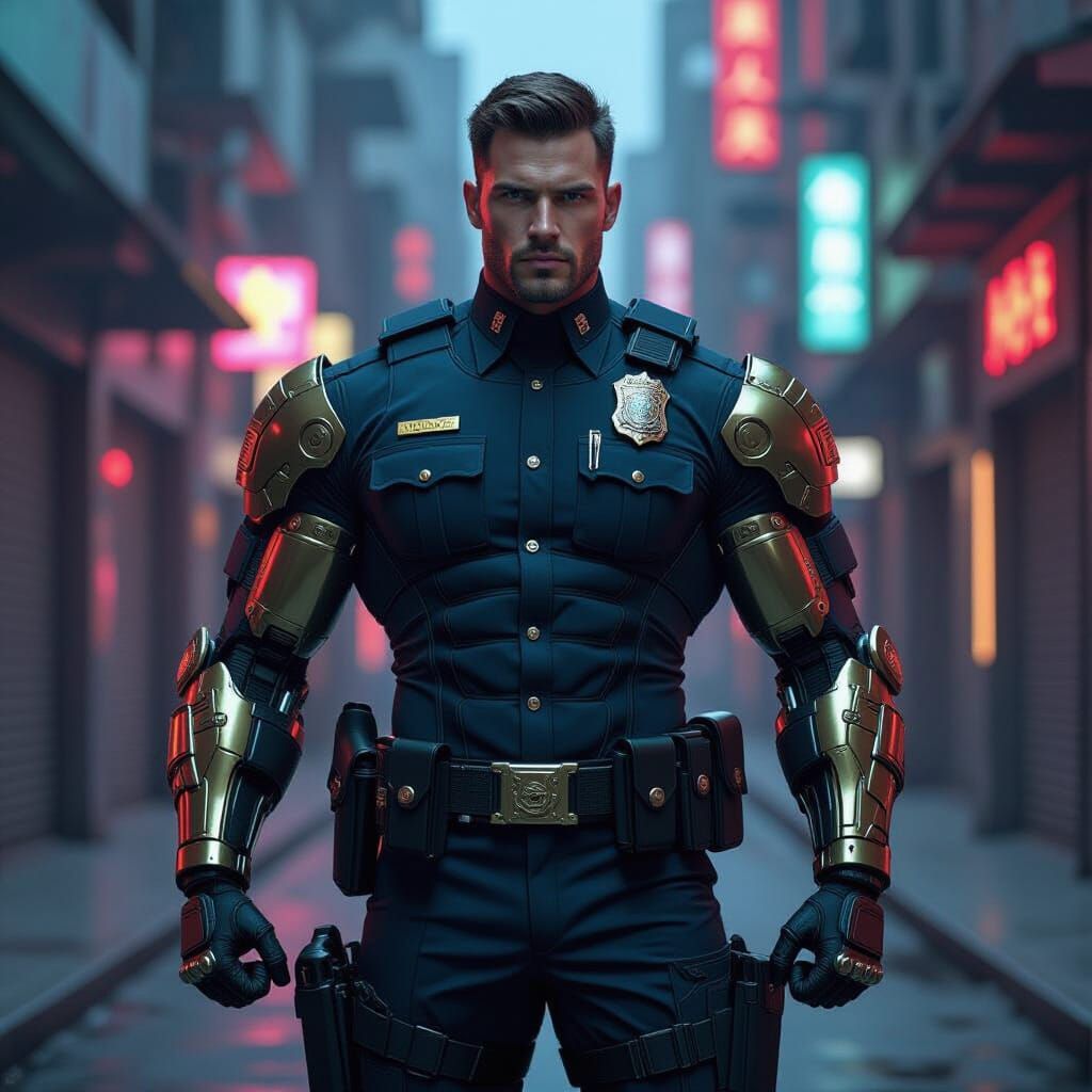 Tactical Cyborg Prince in Futuristic City Alley