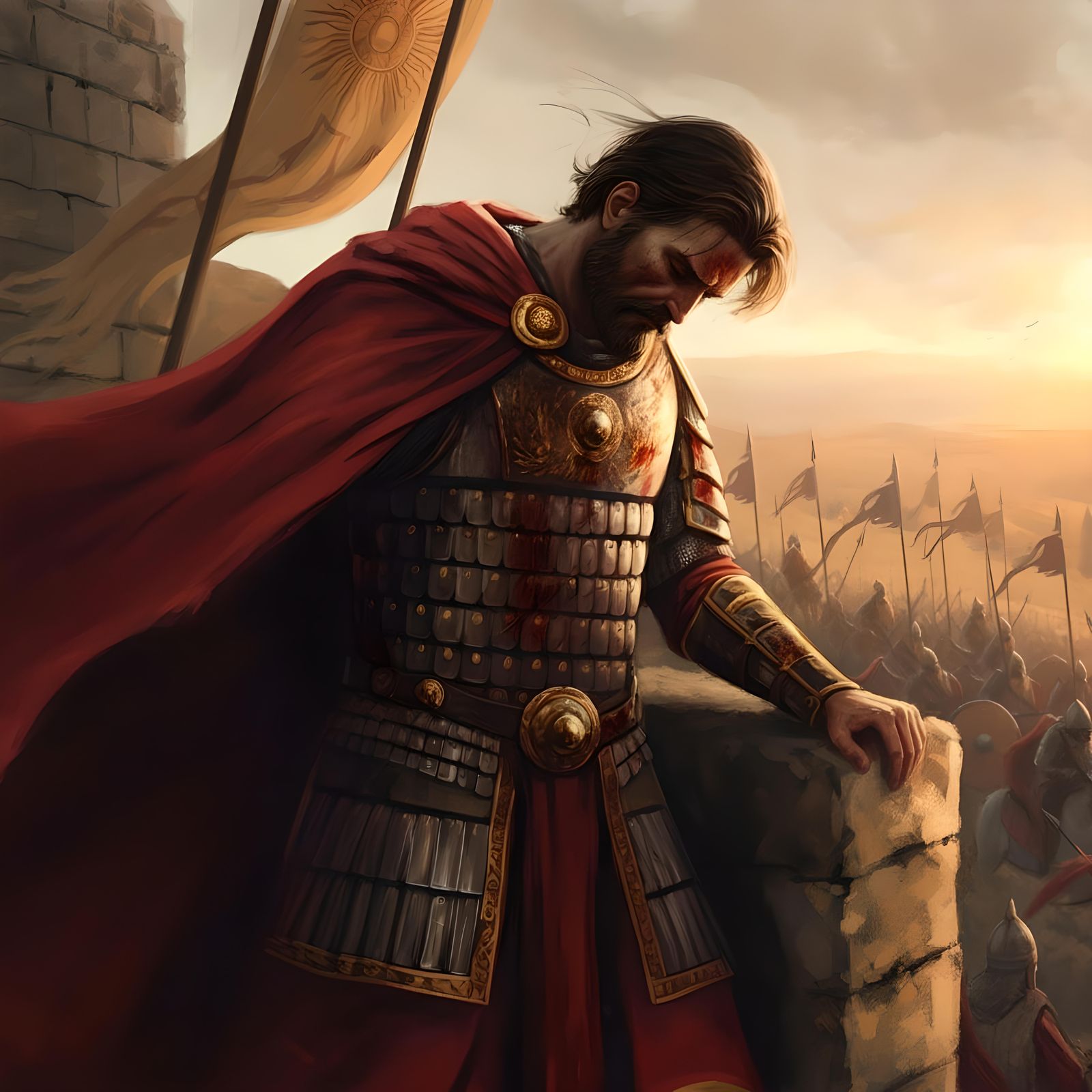 Byzantine General at Dawn: Rococo Oil Painting