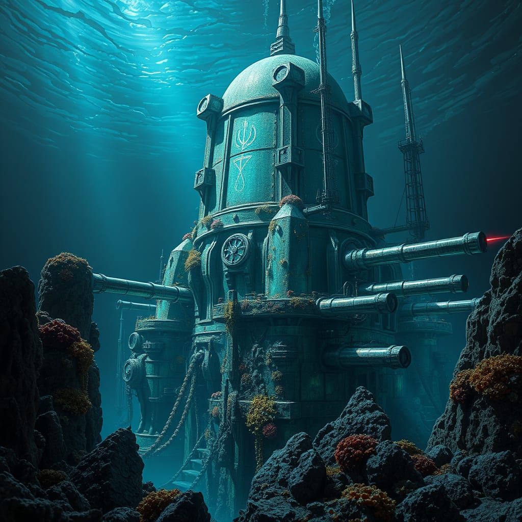 Surreal Underwater Fortress Rises from Ocean Floor in Cyberp...
