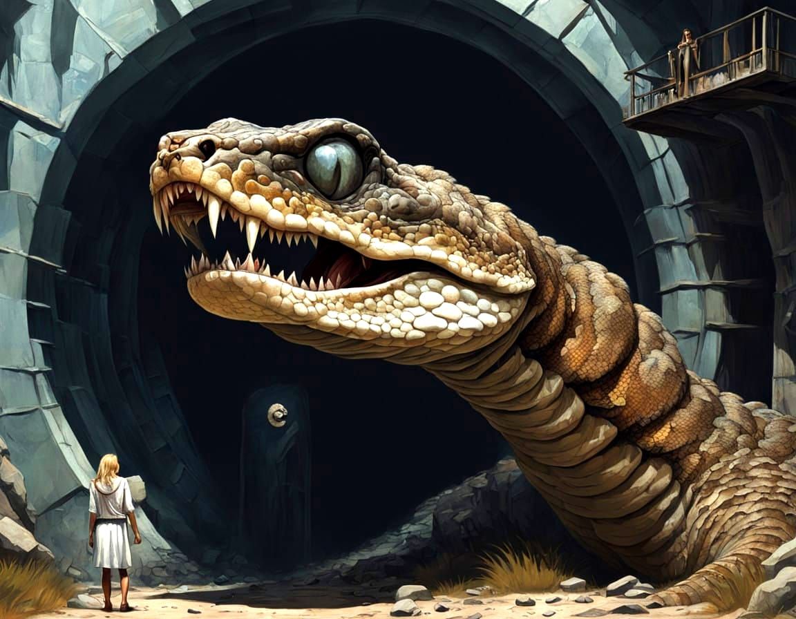 Serpent of Doom Stalks Beautiful Blonde Prey