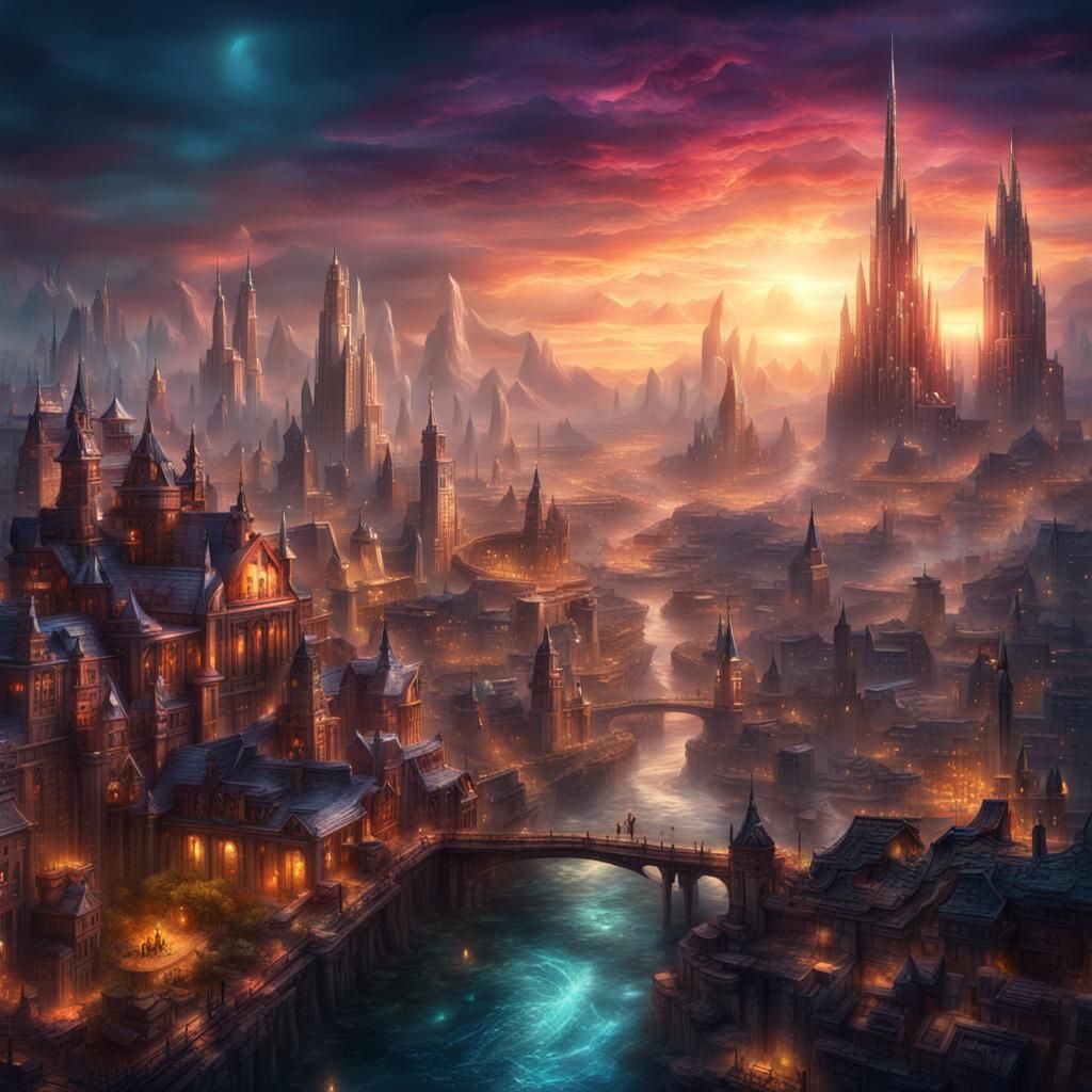 Glimmering Fantasy Cityscape: A Digital Matte Painting