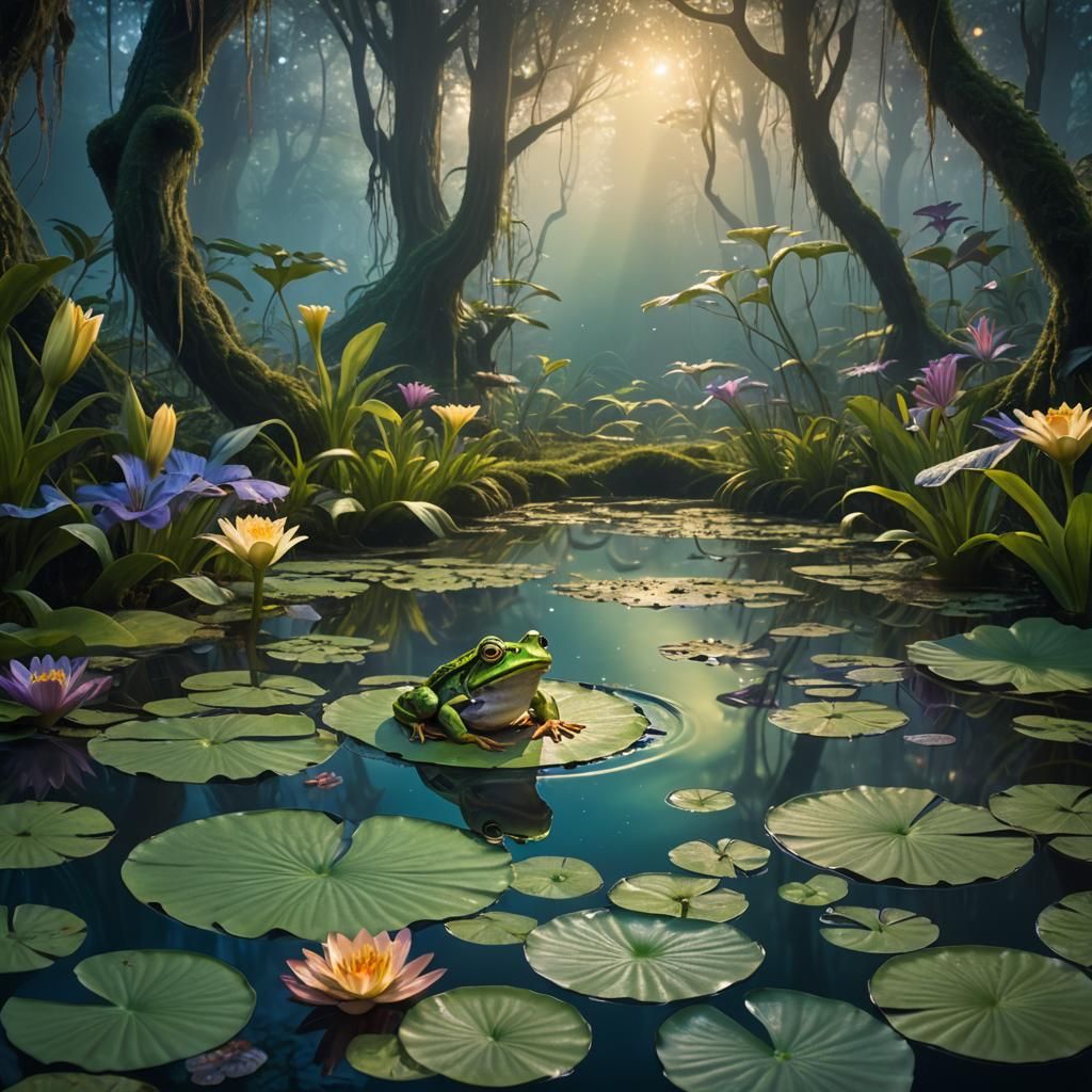 Frog in Mystical Forest: Digital Art
