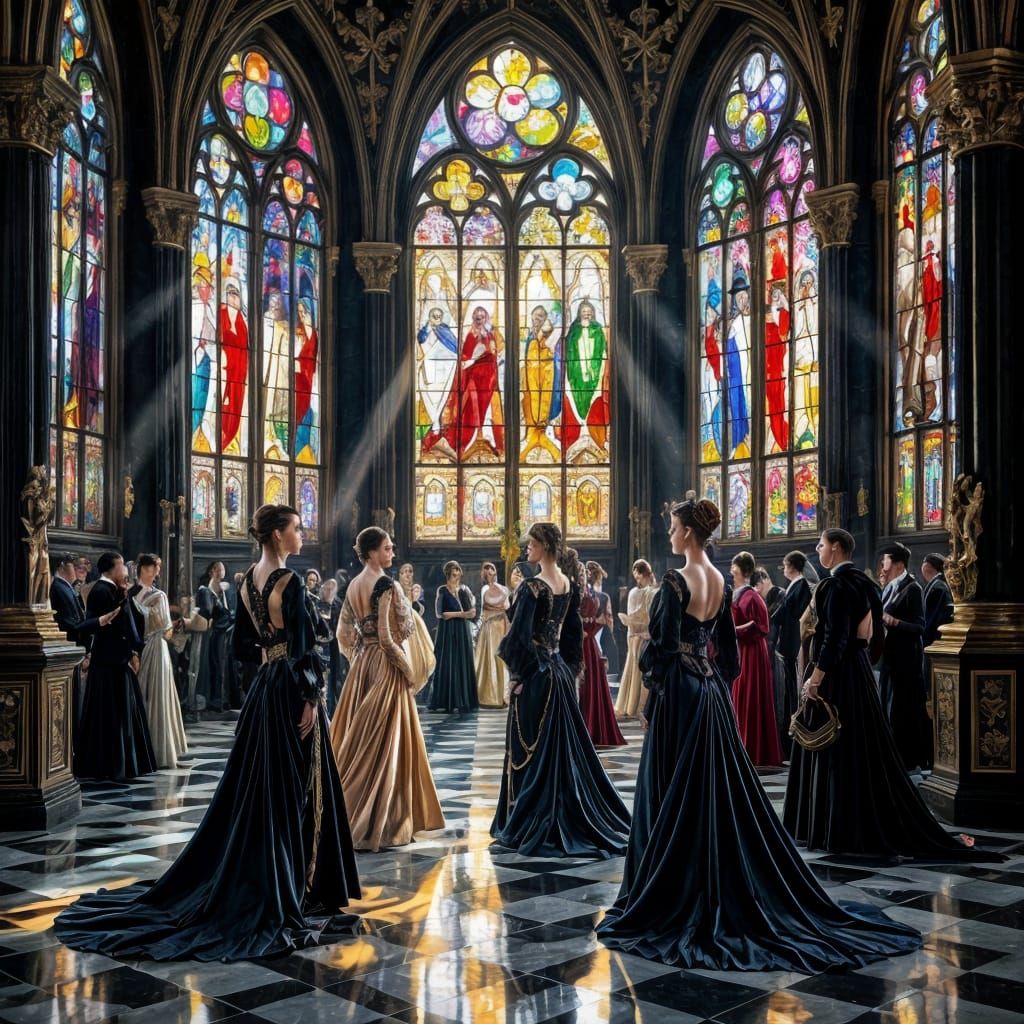 Gothic Cathedral of Ivory and Gold in Art Nouveau Style