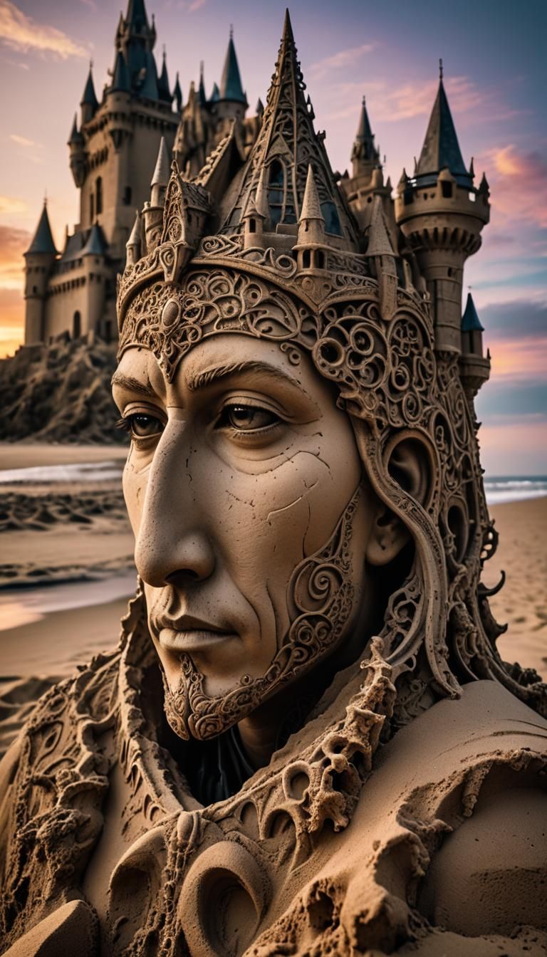 Gothic Sandcastle Portrait at Sunset in Macro Photography