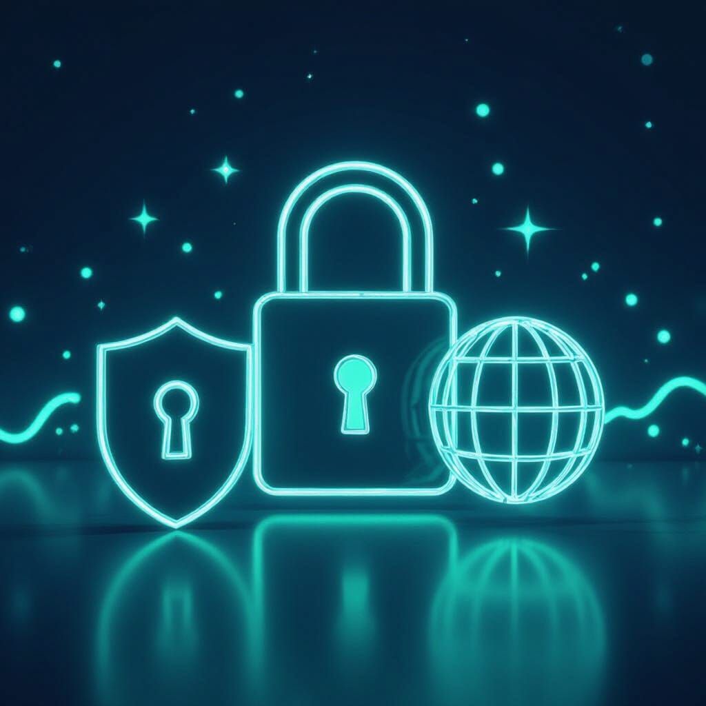 Website Security Icons: Padlock, Shield, Globe