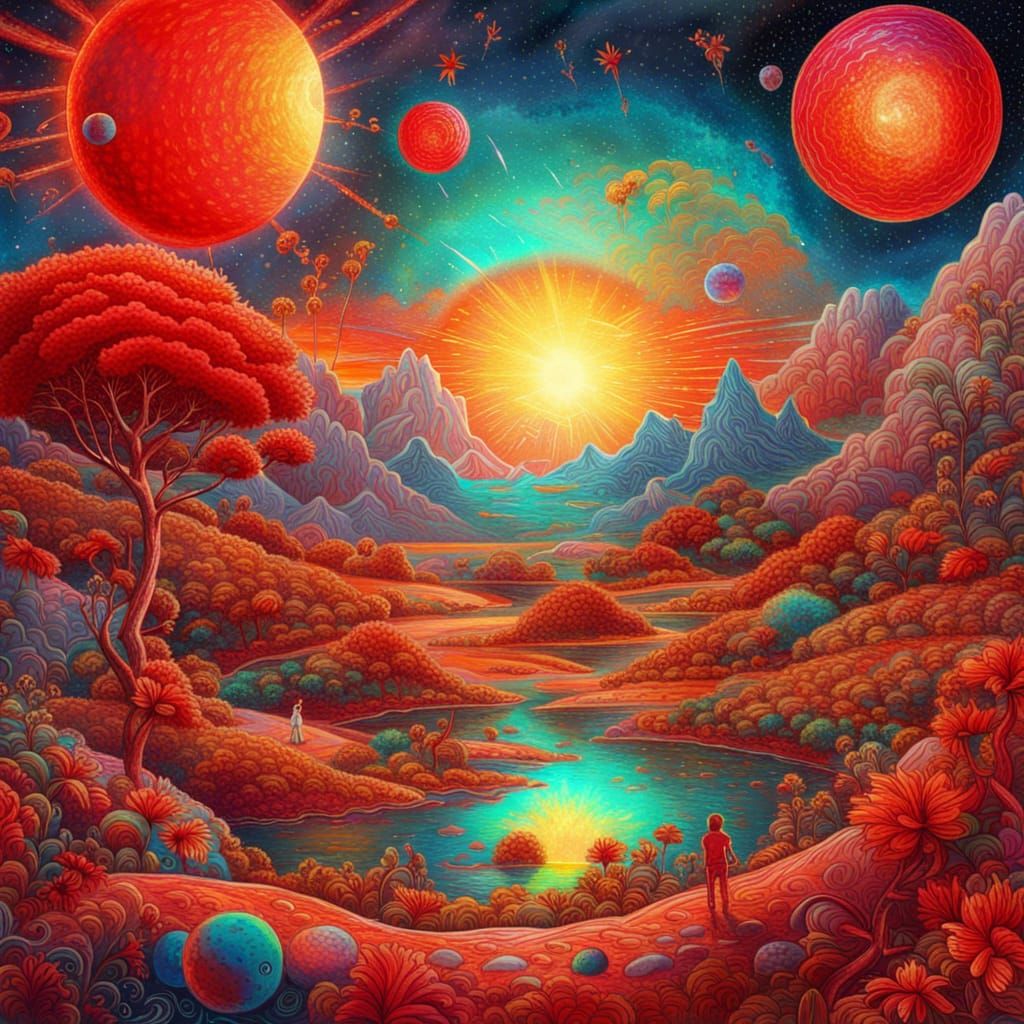 Red Sun Planet: Holographic Cosmic Illustration