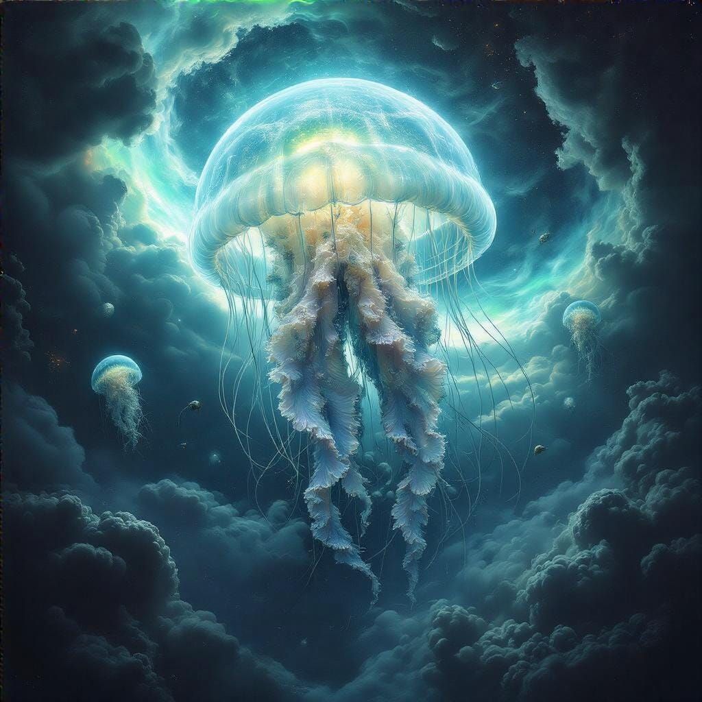 Cosmic Horror Jellyfish in Dark, Biomechanical Style