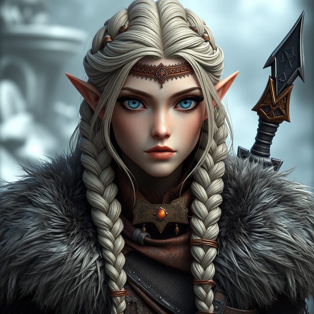 hyperdetailed photo, braided blonde haired medieval female b...