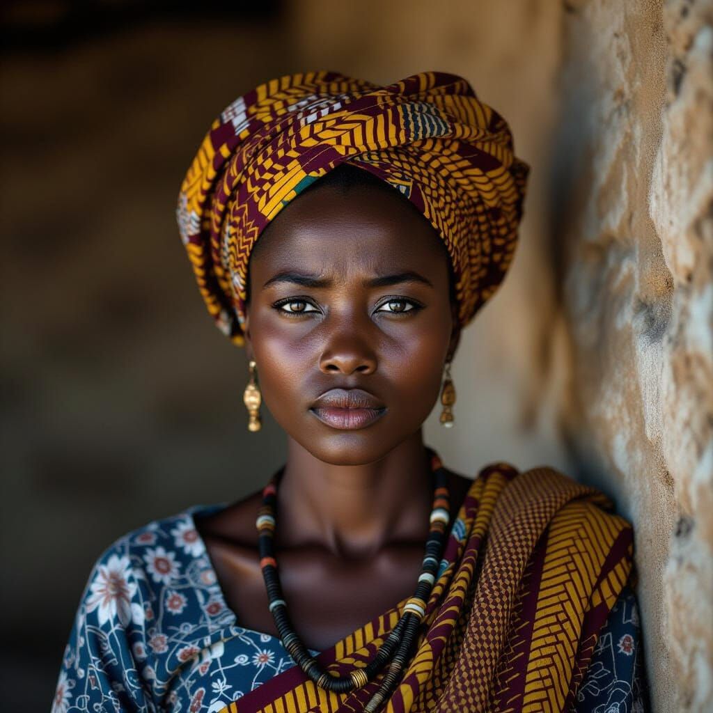 Cinematic Portrait of African Woman: Strength and Exhaustion