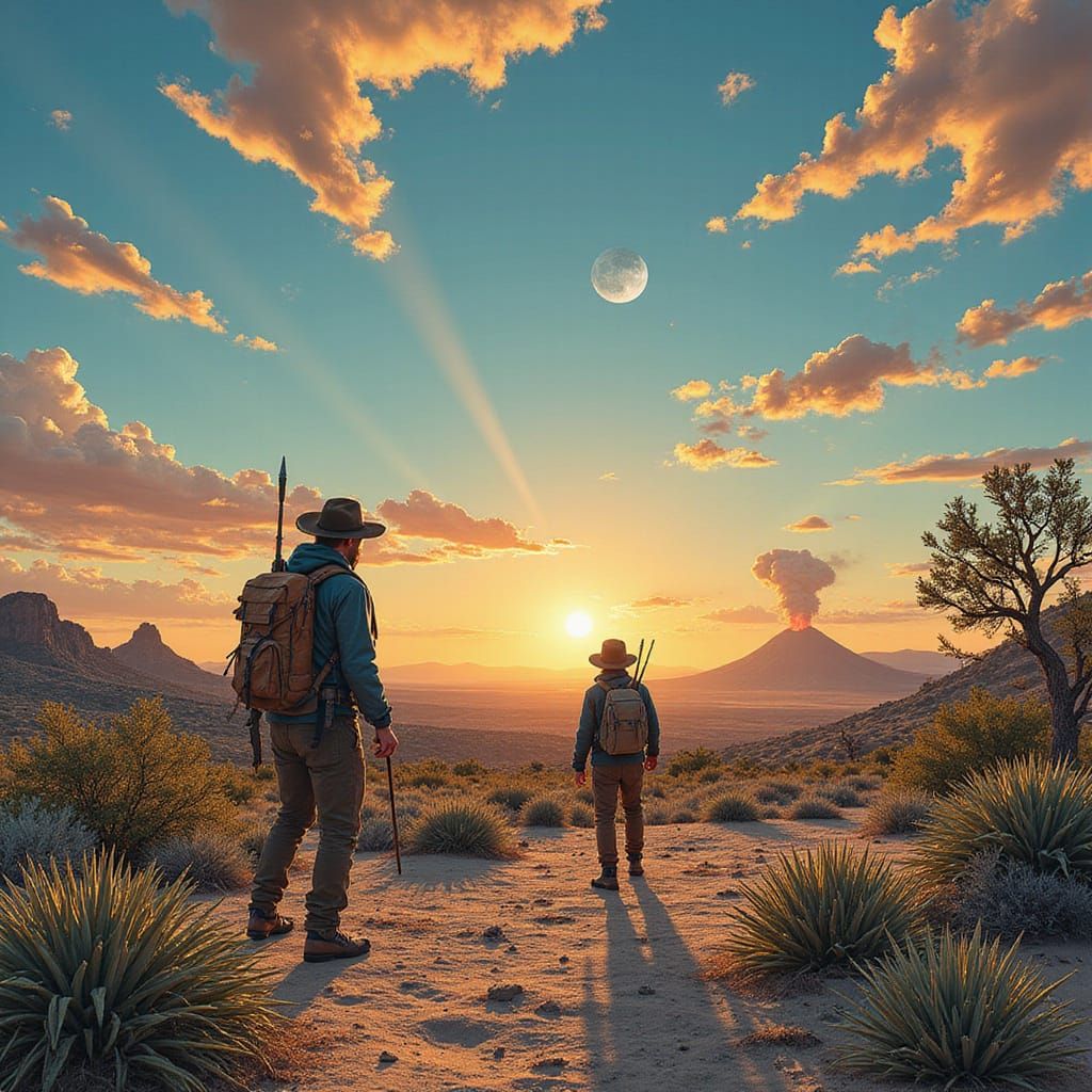 Alien Desert Planet with Dragon, Comic Book Art