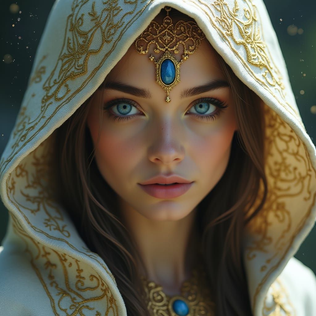 Mystical Woman in Ornate Cloak: Fantasy Art