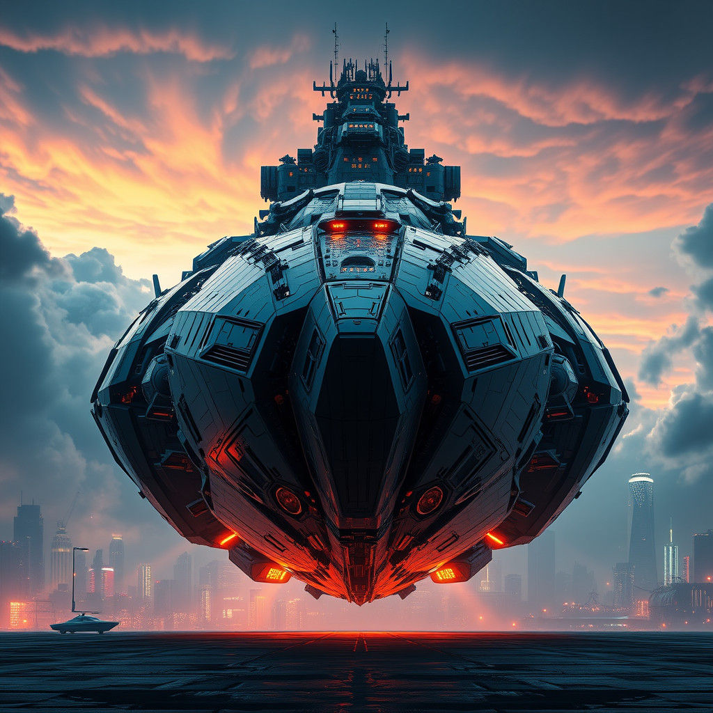 Colossal Mothership Over Neon Cityscape