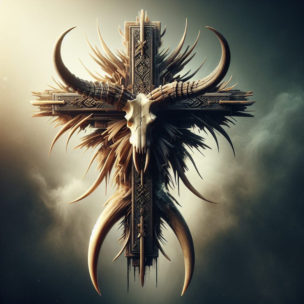 Wooden Cross Crafted with a Tusk, Digital Painting