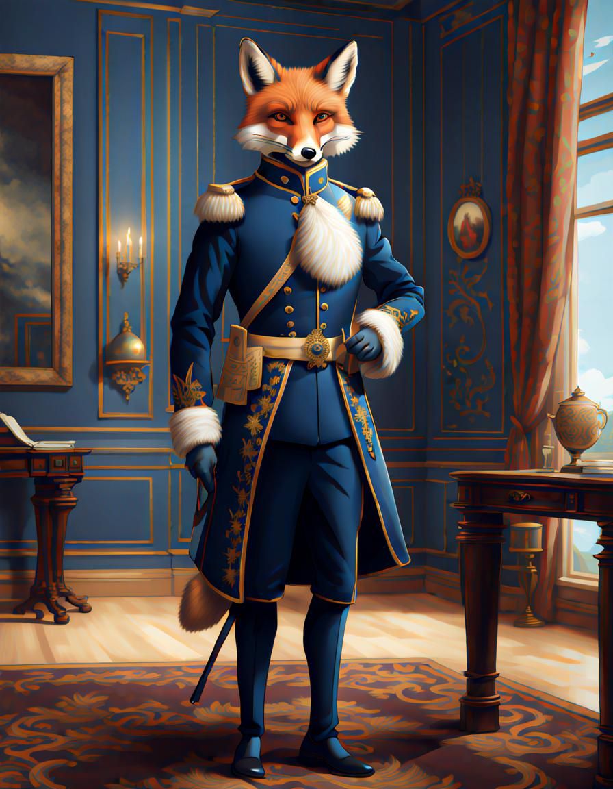 Renaissance Fox Officer in Blue Uniform