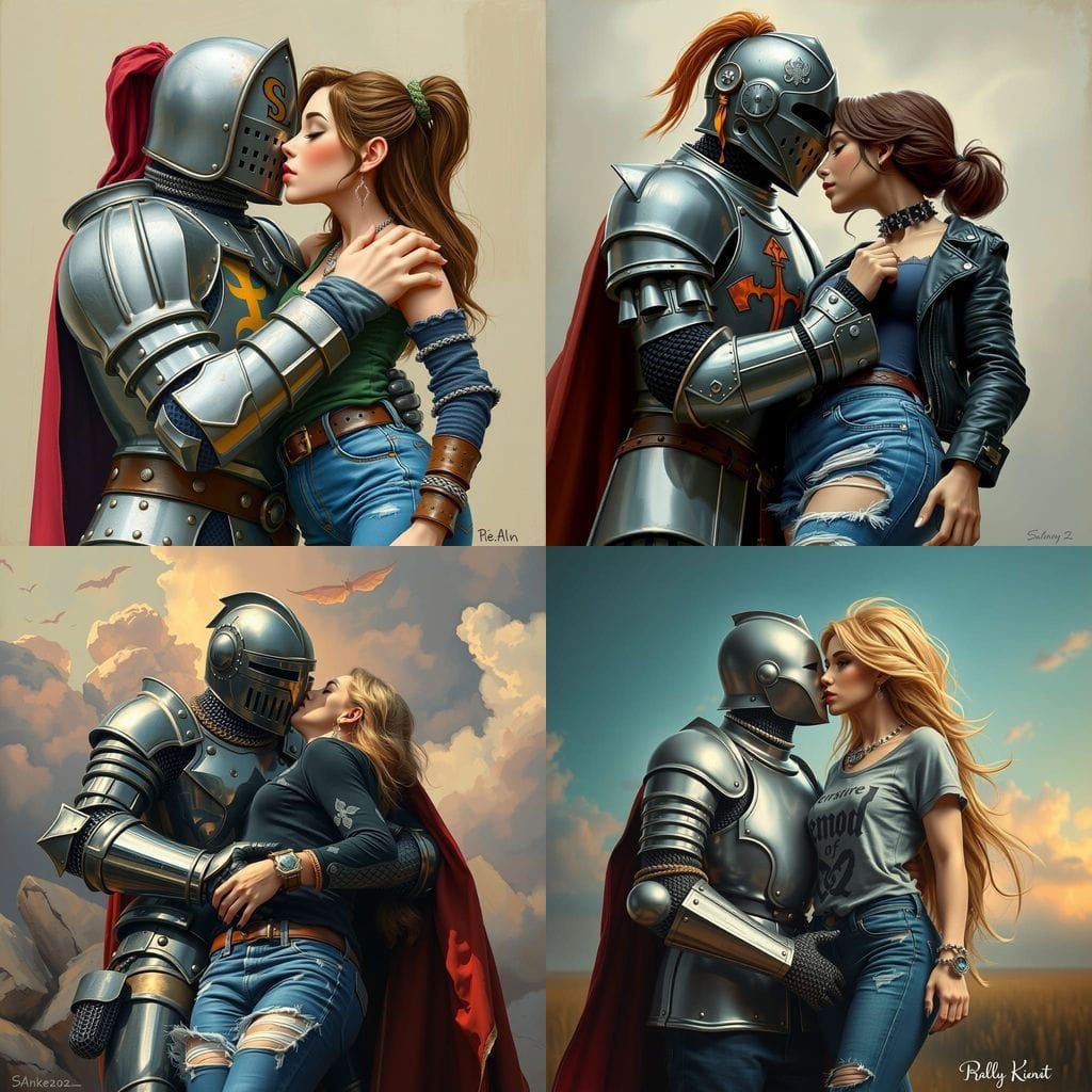 Knight Kisses Punk Fashion Woman Oil Painting