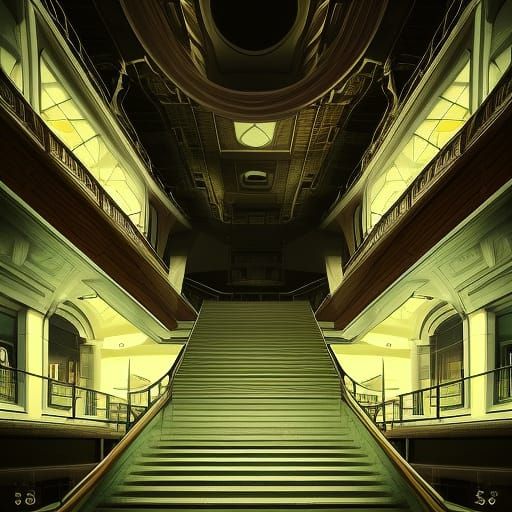 Disturbing Empty Mall Interior at Night: Dark Fantasy