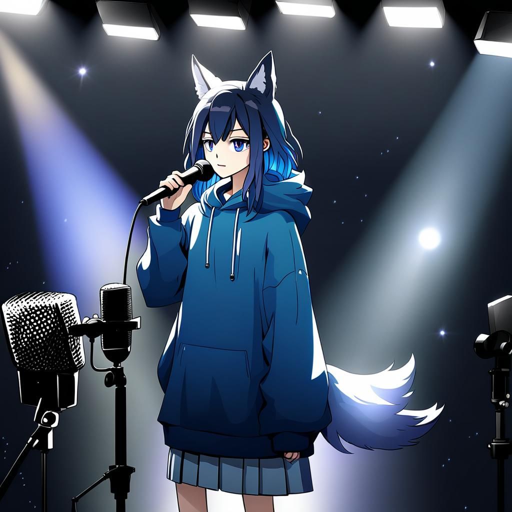 Anime Girl Singing in Recording Studio, Digital Art