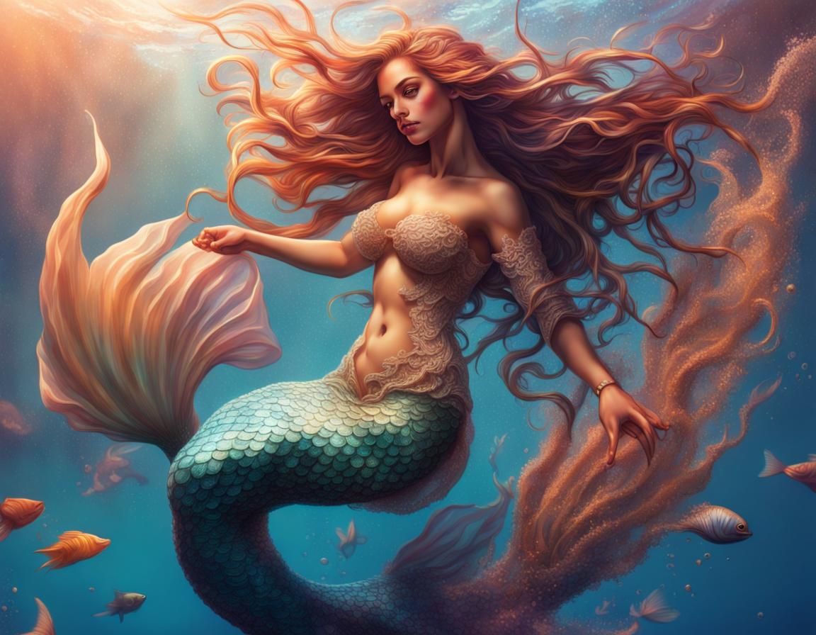 Lace Mermaid: Hyperrealistic Splash Art Portrait