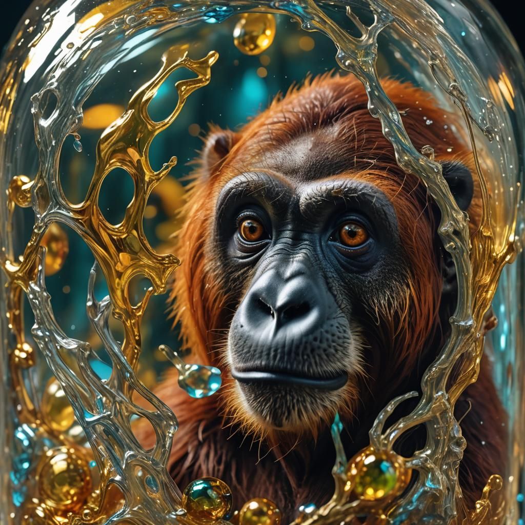 Surreal Orangutan-Koala Hybrid in Glass Bottle
