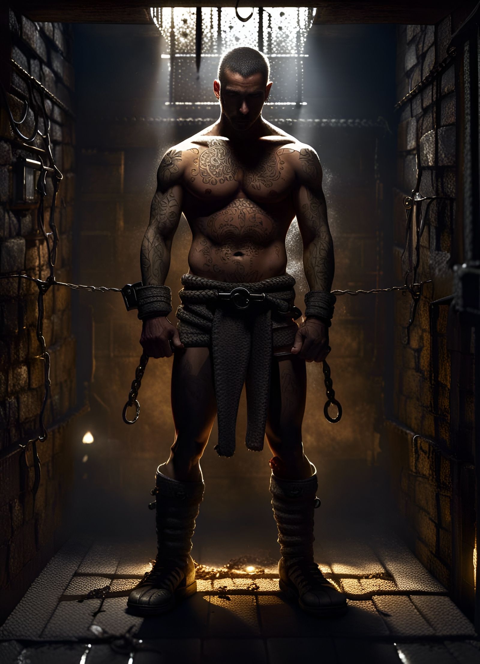 Warrior Imprisoned in Dark Dungeon Cell