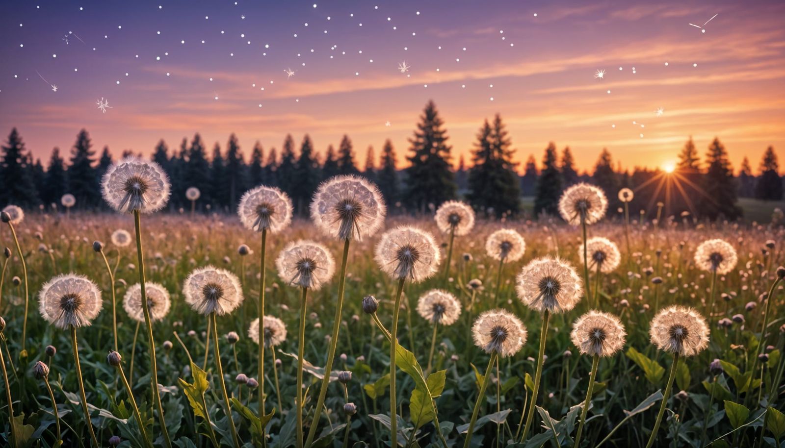 Glowing Dandelions in Whimsical Twilight Scene